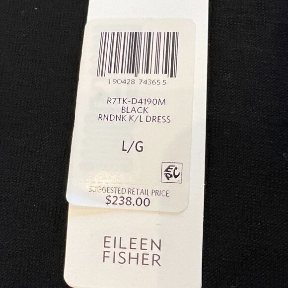 Eileen Fisher Black Crepe Round Neck Stretch Dress Size Large NWT - Picture 9 of 13